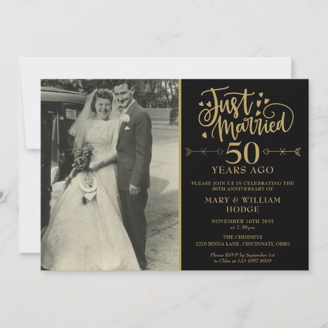 Convites Foto de casamento de Bodas de Ouro de 50 anos (Frente)