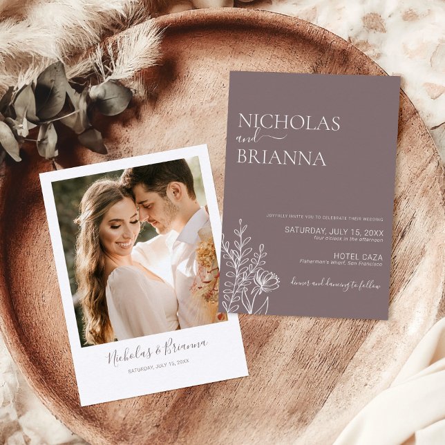 Convites Foto de Casamento de Boho Cinnamon Slate Minimalis (Criador carregado)