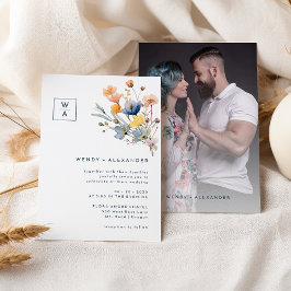 Convites Foto De Casamento De Bold Elegant Floral Monograma