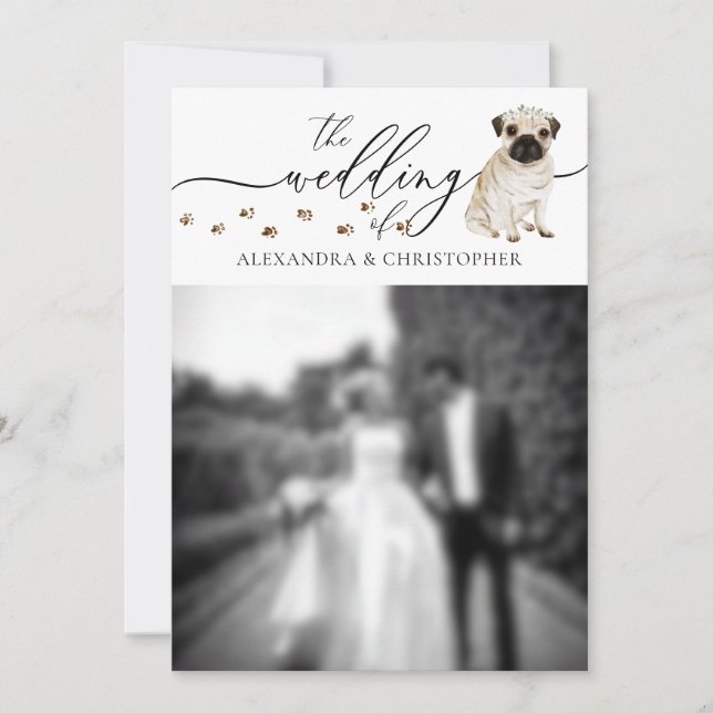Convites Foto de casamento de cachorrinho Pug (Frente)