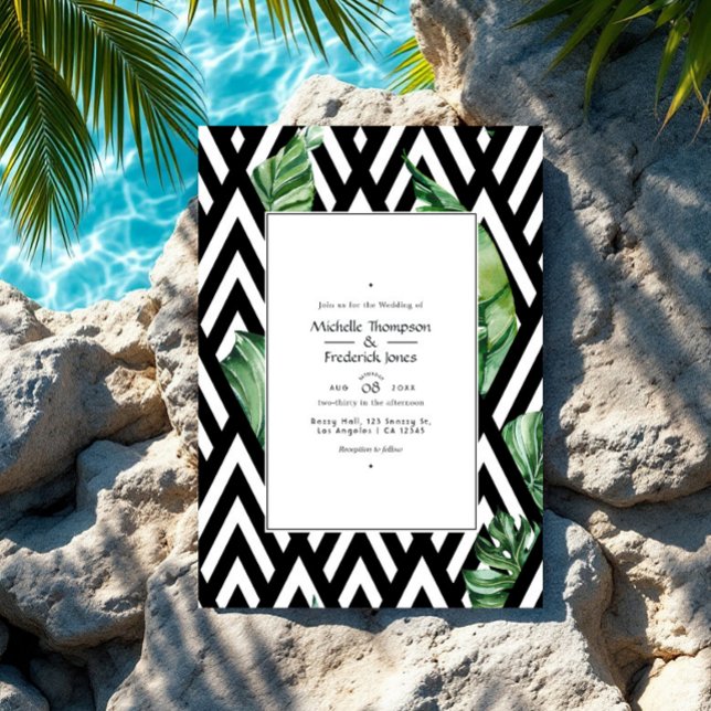 Convites Foto de Casamento de Chevron Tropical Moderna (Modern Tropical Chevron Wedding Photo Invitation)