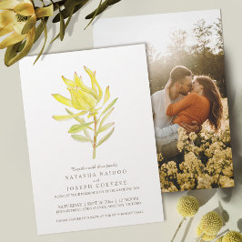 Convites Foto de casamento de cor d'água amarela leucadendr