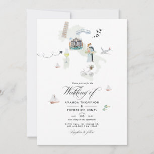 Convites Foto de casamento de destino italiano aquarela