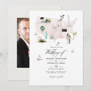 Convites Foto de casamento de destino na Flórida em aquarel