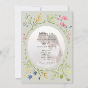 Convites Foto de casamento de flores silvestres em verde sá