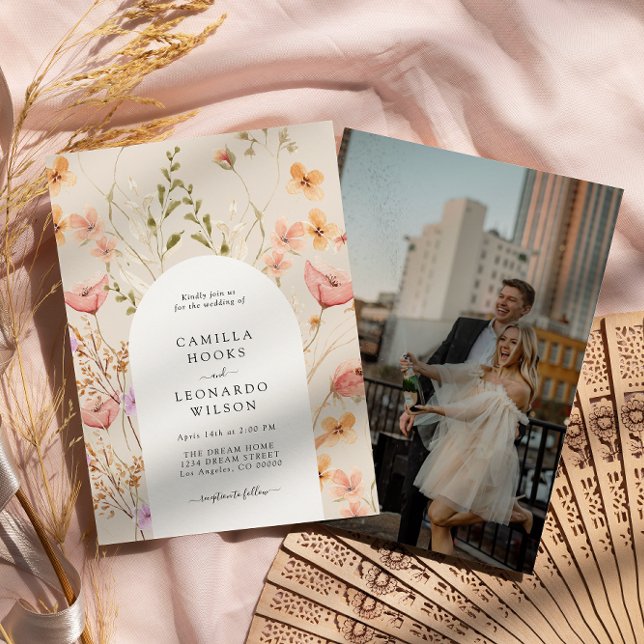 Convites Foto de casamento de flores silvestres rústicas  (Criador carregado)