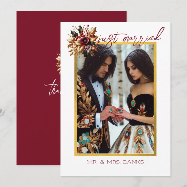 Convites Foto De Casamento De Folha De Ouro Elegante - Obri (Frente/Verso)