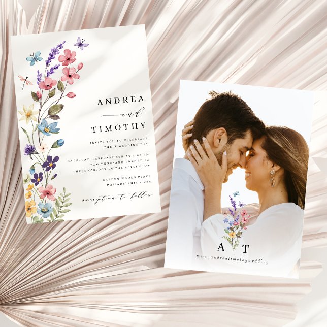 Convites Foto de Casamento de Monograma de Primavera de Flo (Criador carregado)