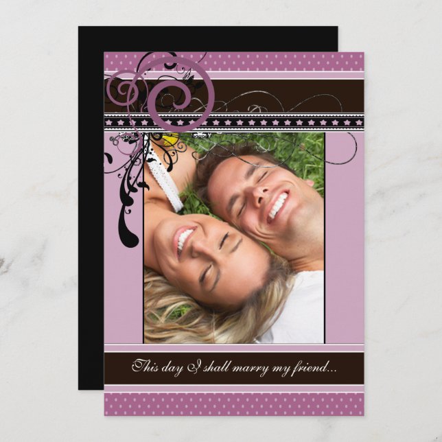 Convites Foto de casamento de pontos e picos lilás (Frente/Verso)