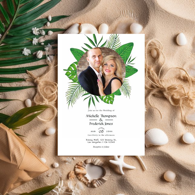 Convites Foto de Casamento de Praia de Verão Tropical (Criador carregado)