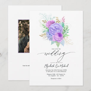 Convites Foto de Casamento de Primavera Floral Roxo Pastel 