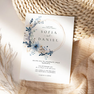 Convites Foto de Casamento de Quadro Floral Azul-Inverno