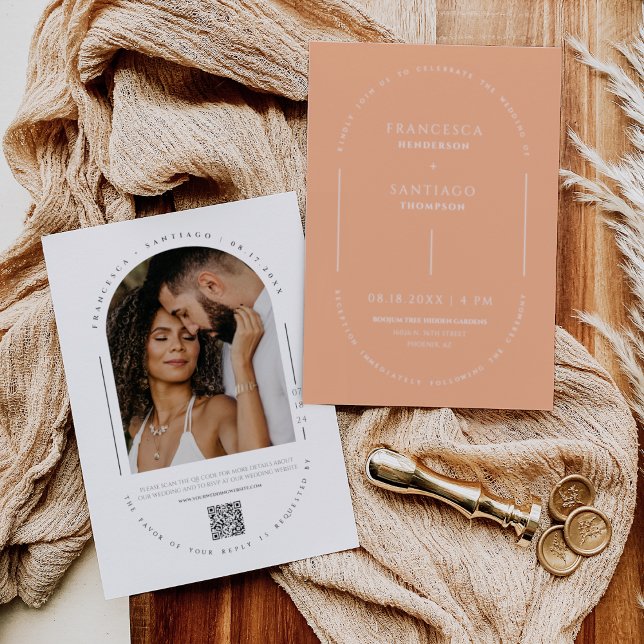 Convites Foto de Casamento do Código QR do Arch Moderno Pea (Criador carregado)
