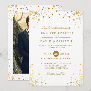 Convites Foto de casamento do Confetti Dots Dourado da Tend