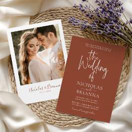 Convites Foto de Casamento do Modern Terracotta Burnt Orang