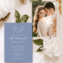 Foto De Casamento Do Monograma Azul Elegante