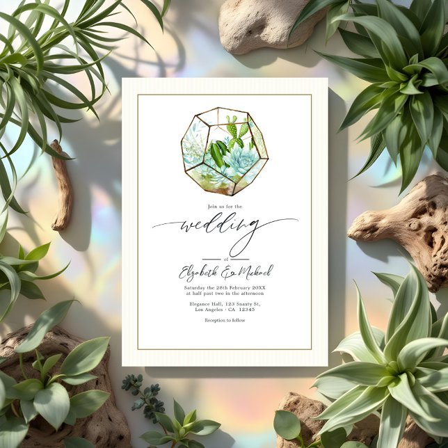 Convites Foto de Casamento do Terrarium Garden e Código QR (Terrarium Garden Wedding Photo and QR Code Invitation)