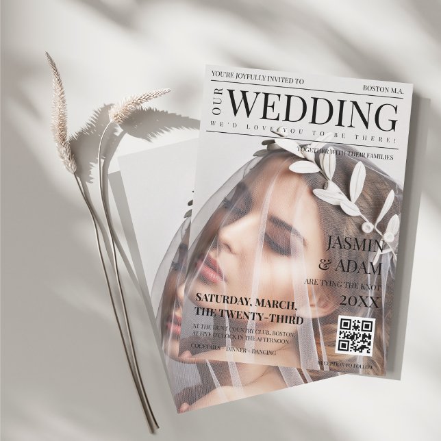 Convites Foto de Casamento Editorial Elegante (Unique Magazine Style Editorial Photo Wedding Invitation)