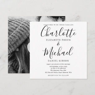 Convites Foto de casamento em preto e branco com letra eleg