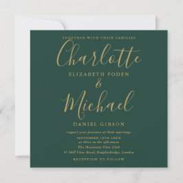 Convites Foto de casamento em verde esmeralda e dourado