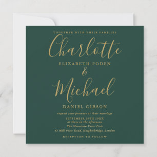Convites Foto de casamento em verde esmeralda e dourado