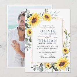Convites Foto de Casamento Eucalyptus Sunflower Elegante