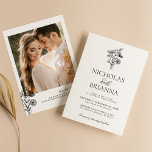 Convites Foto de Casamento Floral Branco Negro Minimalista<br><div class="desc">Convite Fotográfico de Casamento Floral Branco Negro Minimalista Moderno. Personalize facilmente substituindo cada informação. Verifique a visualização antes de adicionar ao carrinho.</div>