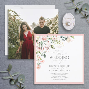 Convites Foto De Casamento Floral De Cor De Água Rosa Pês