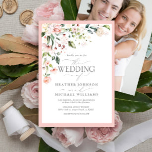 Convites Foto De Casamento Floral De Cor De Água Rosa Pês