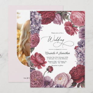 Convites Foto de casamento floral de Rosewood e Lavanda emp
