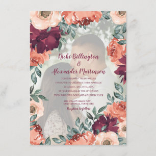 Convites Foto de casamento floral em laranja queimada borgo