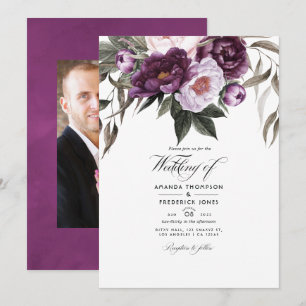 Convites Foto de casamento floral em veludo profundo