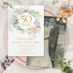 Convites Foto de Casamento Floral Garland 50 anos<br><div class="desc">Com uma delicada cor d'água,  verde-verde-floral,  este bonito convite de 50 anos de casamento botânico pode ser personalizado com seus detalhes especiais de aniversário. Ao contrário da sua foto favorita de casamento. Projetado por Thisnotme©</div>