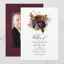 Convites Foto de casamento floral outonal vintage