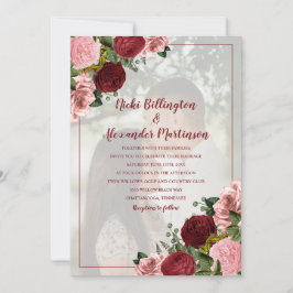 Convites Foto de casamento floral rosa Burgundy