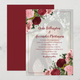 Convites Foto de casamento floral rosa Burgundy
