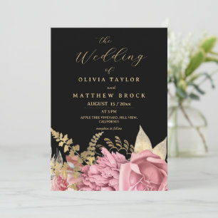 Convites Foto de Casamento Floral Rosa Empoeirada Moderna