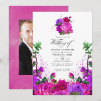 Foto de casamento floral rosa fúcsia e roxo vintag