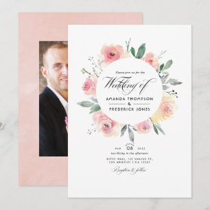 Convites Foto de casamento floral rosa pastel