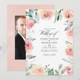 Convites Foto de casamento floral rosa pastel