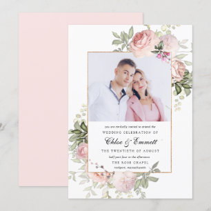 Convites Foto de Casamento Floral Russo Rosa Rosa Rosa Rosa