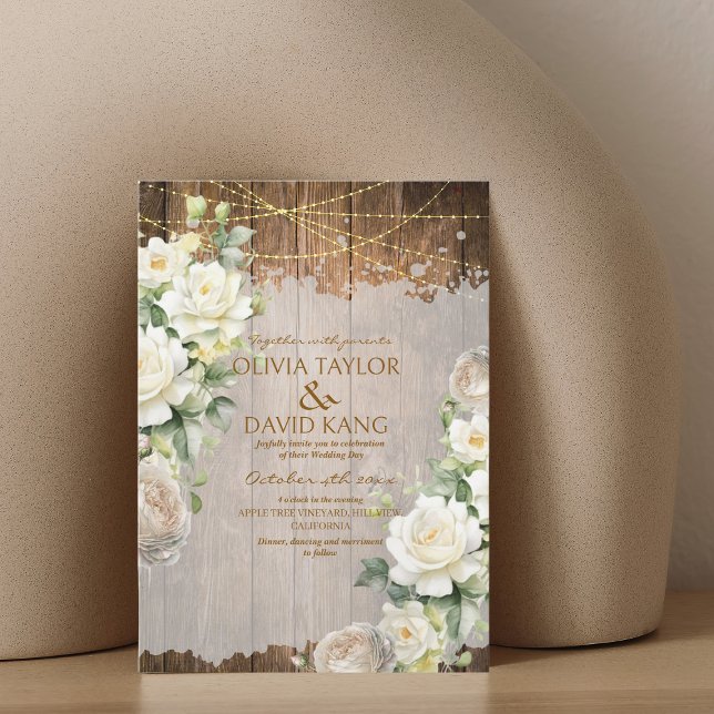 Convites Foto de Casamento Floral Rustic White (Criador carregado)
