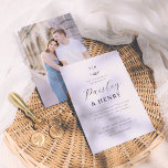 Convites Foto de Casamento Formal Elegante de Monograma Min<br><div class="desc">Este convite elegante de casamento apresenta um monograma personalizado no topo da carta. O monograma combina as iniciais dos nomes dos casais com uma ilustração rústica de esprig de folha desenhada à mão. O primeiro nome é escrito na caligrafia de script chic, e o segundo nome é escrito em letras...</div>