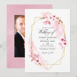 Convites Foto de Casamento Geométrico de Primavera Cherry B