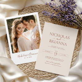 Convites Foto de Casamento Laranja Mínimo de Terracotta Que