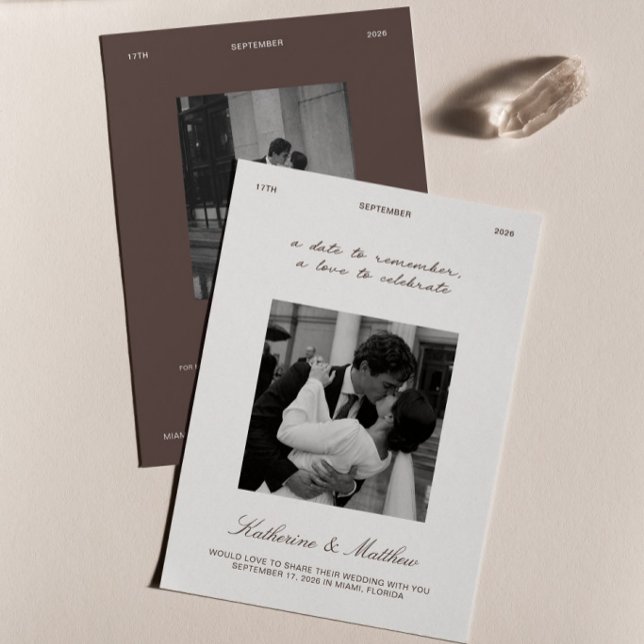 Convites Foto de Casamento Marrom para Salvar a Data (Criador carregado)