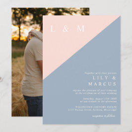 Convites Foto de Casamento Minimalista Elegante Azul Blush 