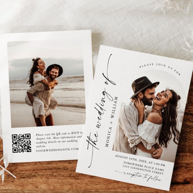 Convites Foto de Casamento Minimalista Elegante QR code 2 F (Criador carregado)