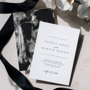 Convites Foto de casamento minimalista preto e branco elega