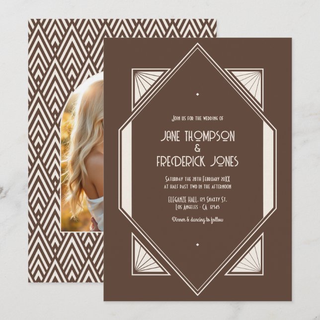 Convites Foto de casamento Mocha Truffle & Cream Silk Art D (Frente/Verso)
